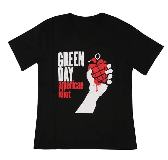 T-shirt graphique Green Day American Idiot Heart Grenade, style punk rock rétro, streetwear classiqu