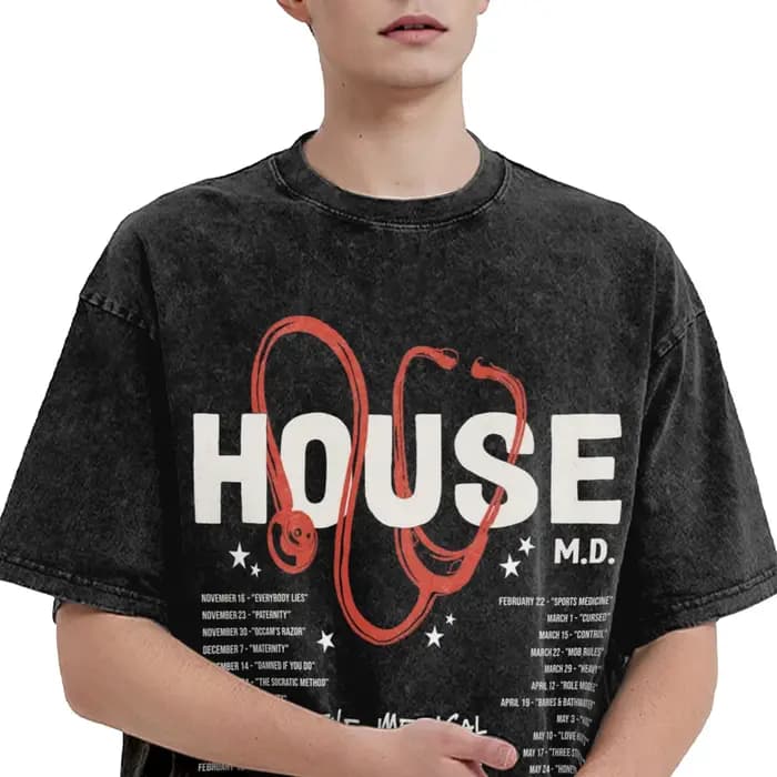 Dr Wilson House MD flammes bleues T-Shirts pour hommes délavé Humor t-shirt à manches courtes col rond