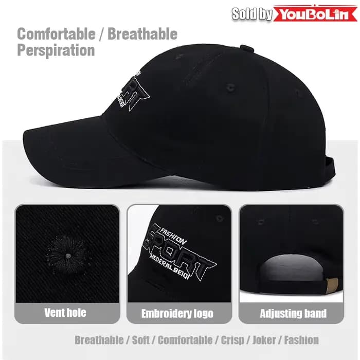 Casquette de baseball réglable en coton avec broderie 3D SPORT Letters