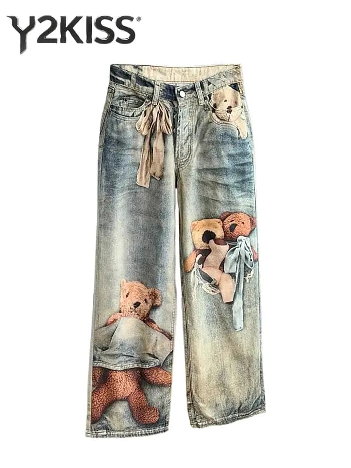 Jean Baggy imprimé pour femmes, pantalon en Denim graphique, Harajuku Cowboy Tie Dye High Street des