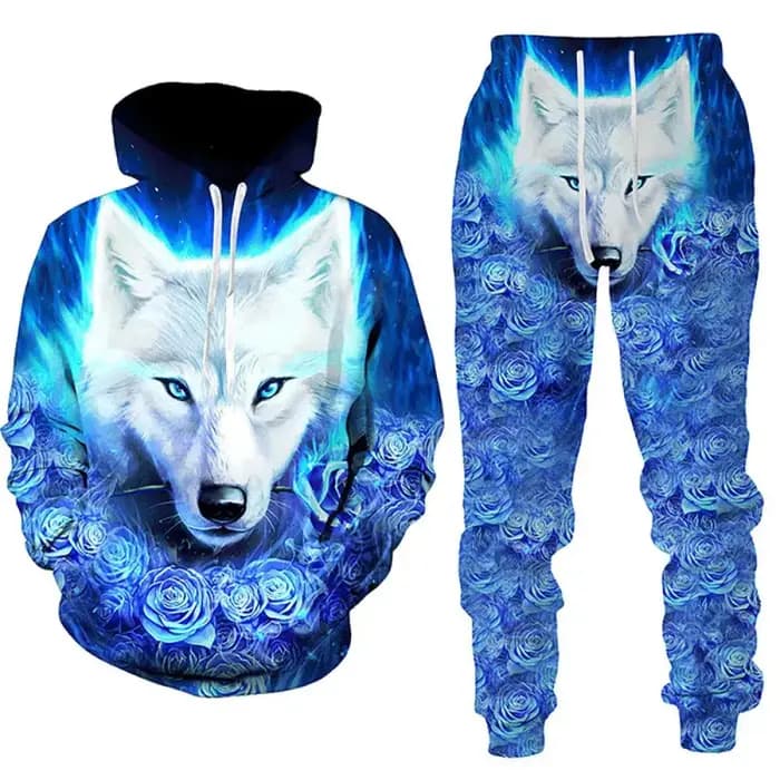 Loup Animal impression 3D sweats à capuche pantalon ensemble hommes automne