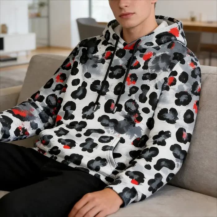 Sweat à capuche imprimé léopard coloré pour hommes