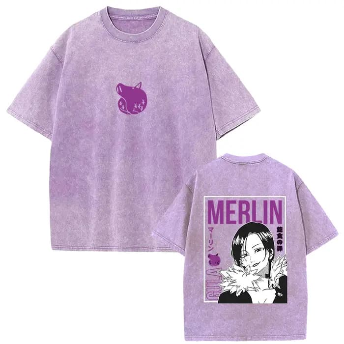 Merlin les sept péchés capitaux graphique T-shirt Manga Vintage lavé surdimensionné