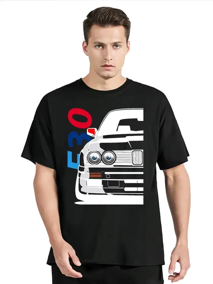 T-shirt en coton à col rond imprimé voiture classique pour hommes