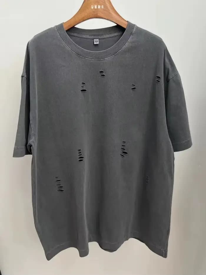 T-Shirt manches courtes col ras du cou déchiré pour hommes et femmes