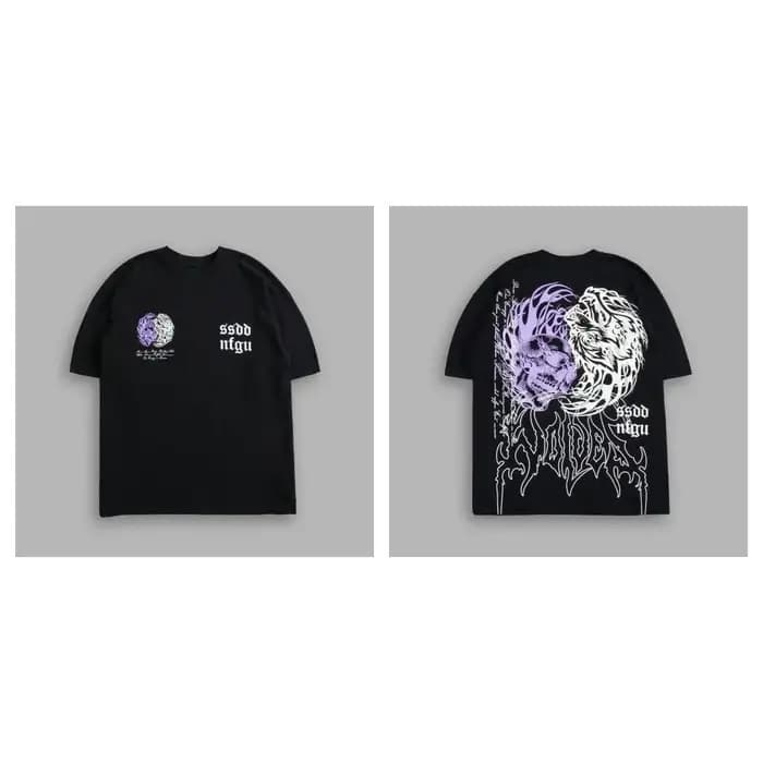 T-shirt en coton à col rond imprimé à motif tête de loup, style américain, pour hommes et femmes, à