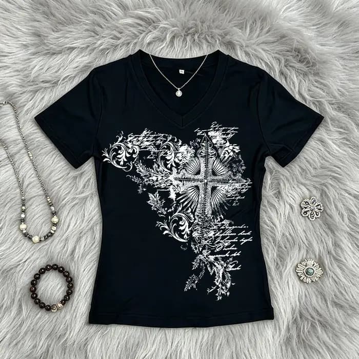 T-shirt imprimé style Y2K pour fille Emo