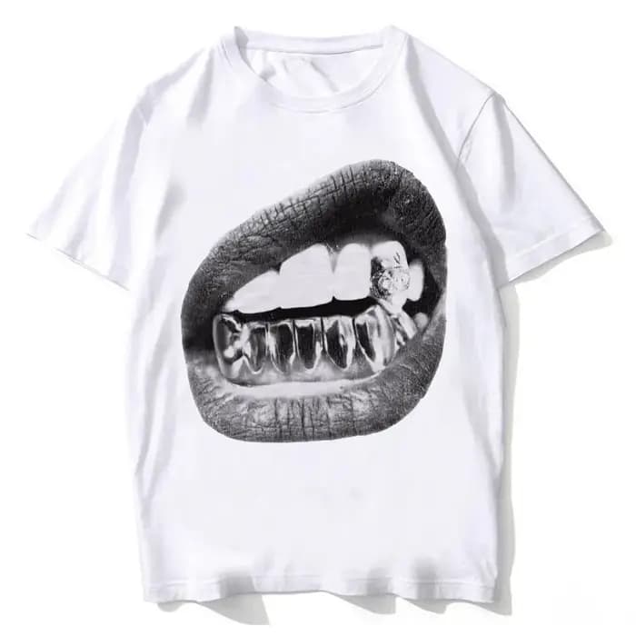 T-shirt unisexe Big Lips Y2k Mouth pour hommes et femmes, esthétique grunge vintage, t-shirt délavé,