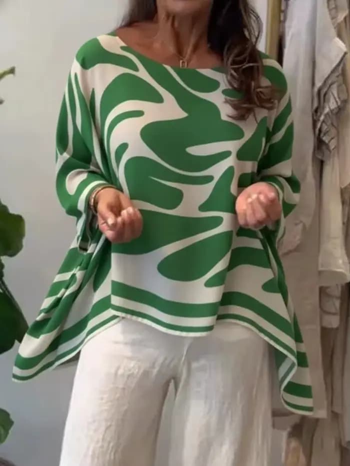 Chemisier en Chiffon Imprimé à Manches Chauve-Souris pour Femme 2026 – Tendance Col Rond Irrégulier