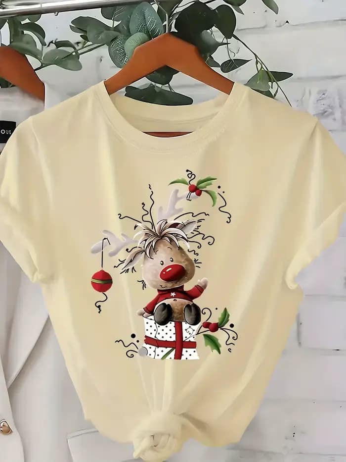 100% coton T-Shirt femmes noël graphique imprimé