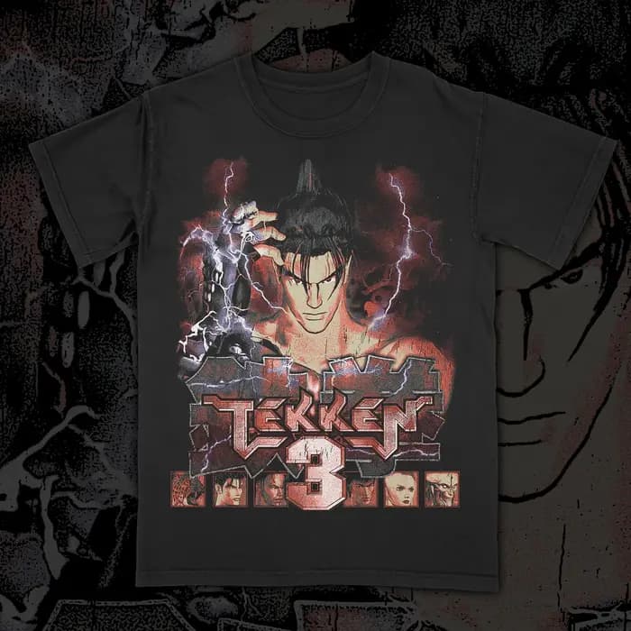 T-Shirt Tekken 3 pour hommes, t-shirt graphique Lightning Jin Kazama, Streetwear Vintage, manches co