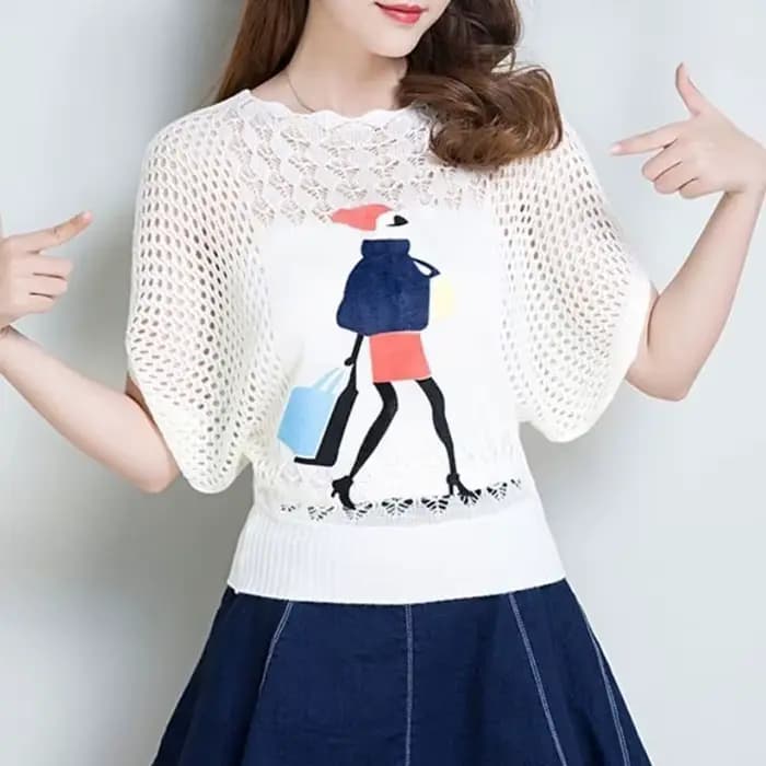 T-shirt manches chauve-souris pour femmes, décontracté, impression diamants, mince, pulls crème sola