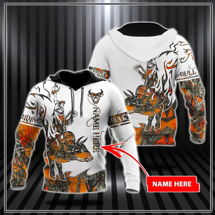 Sweat à capuche unisexe avec nom taureau équitation tatouage 3D imprimé