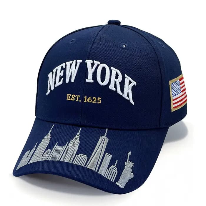 Casquette de baseball brodée New York, chapeau bleu marine avec la skyline de la ville, cadeau NYC, Empire State, Statue de la Liberté, en coton sergé.
