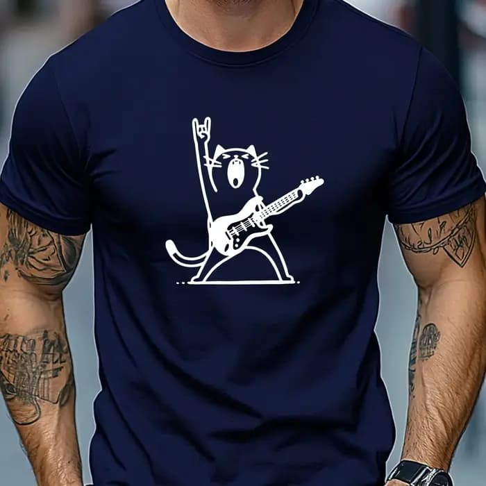 T-shirt pour homme Rock Cat Guitar Player