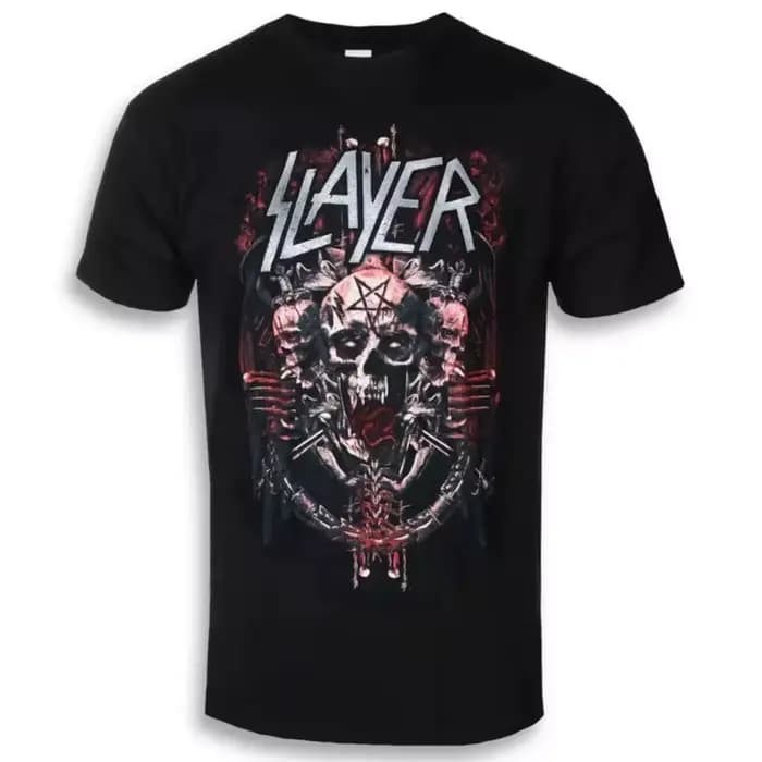 T-shirt en coton avec impression inspirante Slayer - Hell Awaits Tour, style streetwear décontracté,