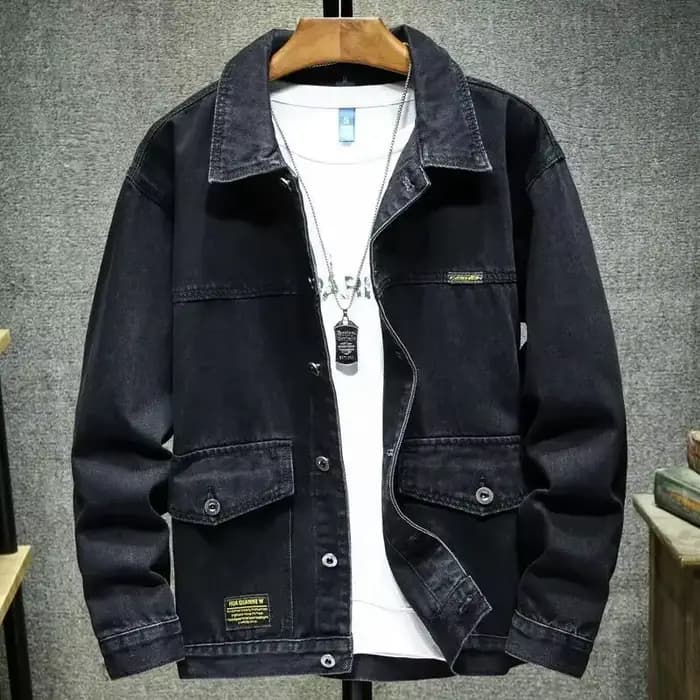 Vestes en jean cargo pour hommes, manteau en jean noir, vêtements à bas prix, tissu à bord, designer