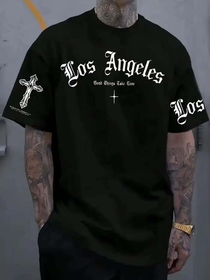 T-shirt en coton pour hommes de Los Angeles, style gothique, grunge, streetwear, hip hop, décontract