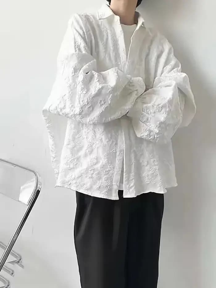 Chemise Jacquard froissée blanche 3XL pour hommes