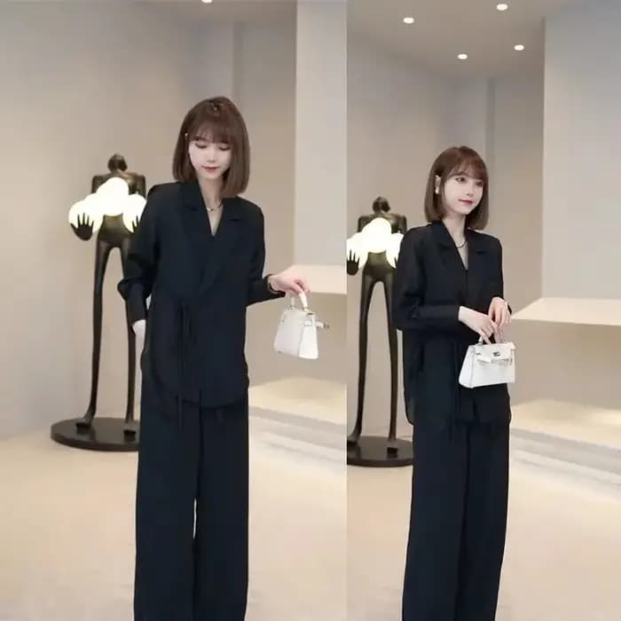 Haut et pantalon de célébrité de tempérament de mode de bouton de piedmont de loisirs, style réglabl