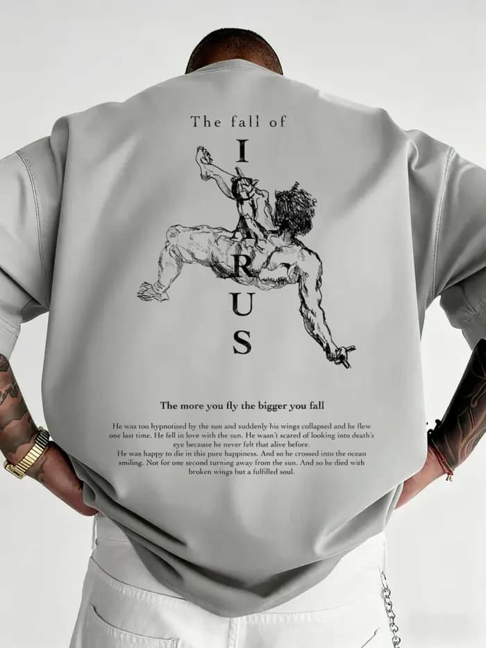 Hommes nouveau streetwear 100% coton T-Shirt mode de rue icarus toucher le soleil graphique surdimen