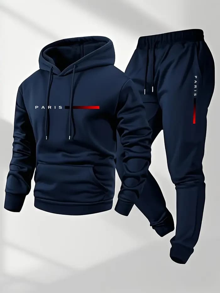 PARIS lettre impression sweat costume hommes polaire à capuche pantalon ensemble printemps automne h