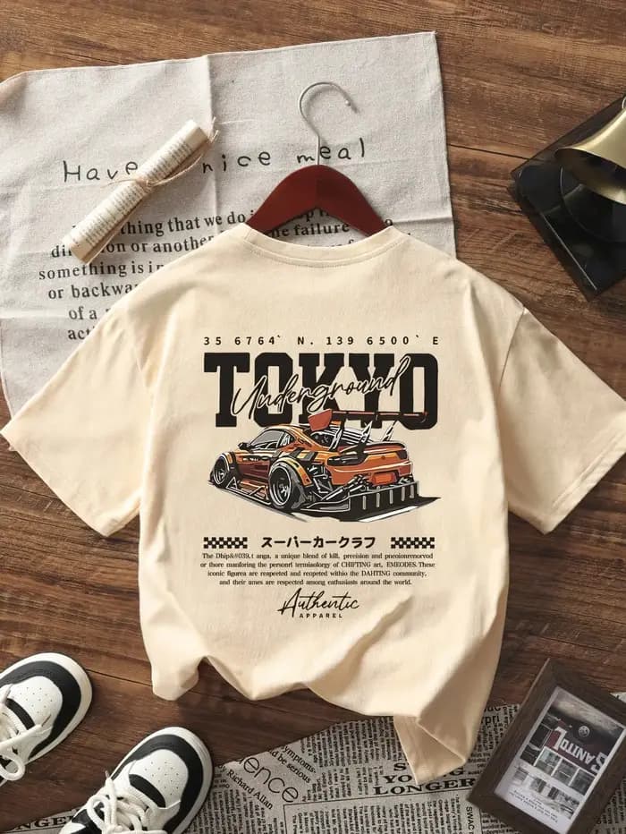 T-shirt graphique Tokyo Street Racing Car avec illustration JDM Drift, 100% coton, t-shirt pour homm