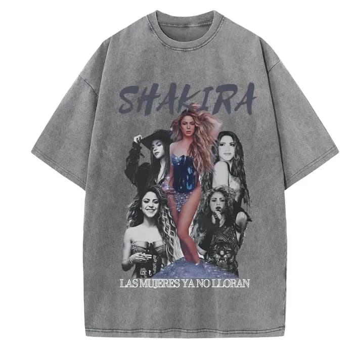 Shakira World Tour 2025 T-shirt délavé Vintage col rond manches courtes coton T-Shirts