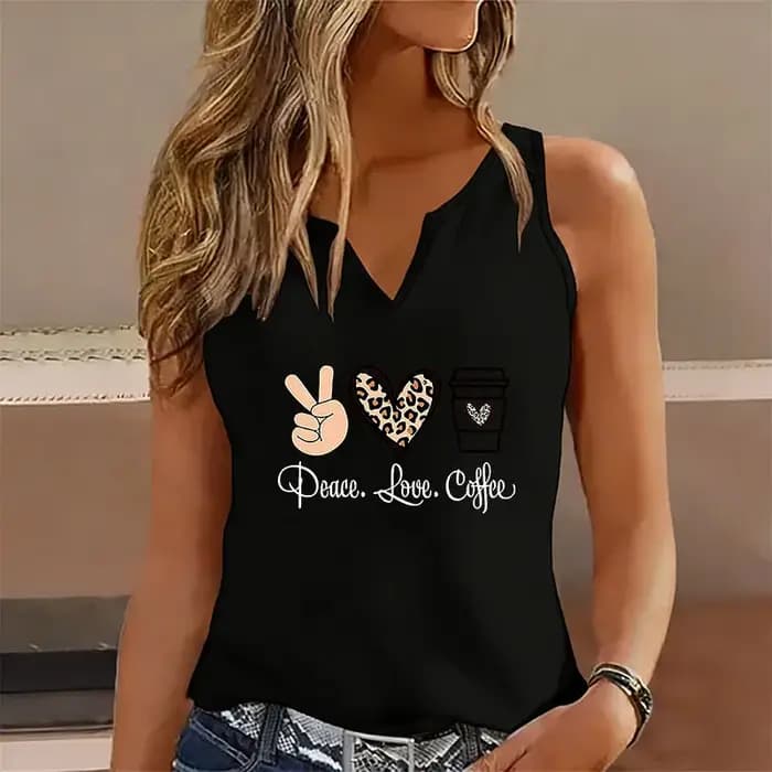 Peace Love Coffee Débardeur sans manches col en V pour femme
