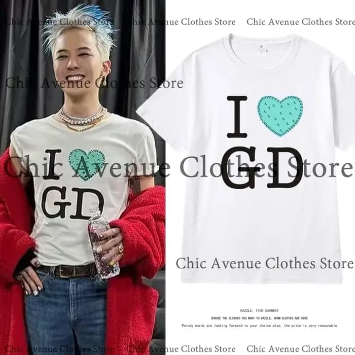 GD G-DRAGON même T-shirt pour les Fans j'aime GD été hauts coton à manches courtes