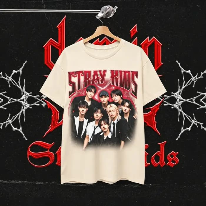T-shirt graphique vintage années 90 Skz Members, T-shirt de concert Kpop Stray Kids, T-shirt Y2K got