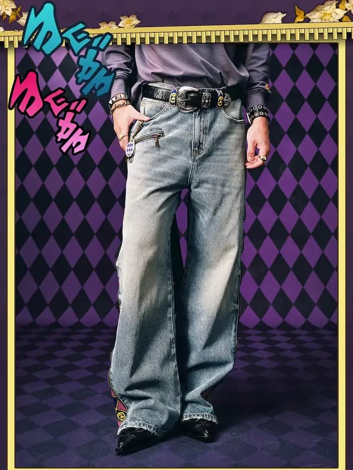 Jean en denim JoJo Anime à panneaux amovibles pour hommes et femmes