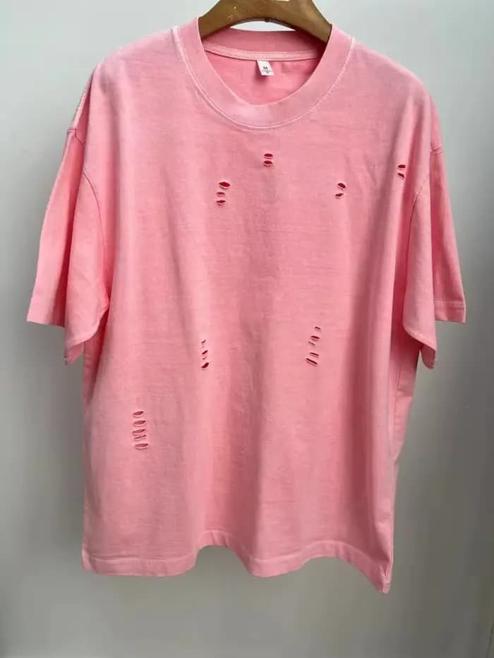 T-Shirt manches courtes col ras du cou déchiré pour hommes et femmes