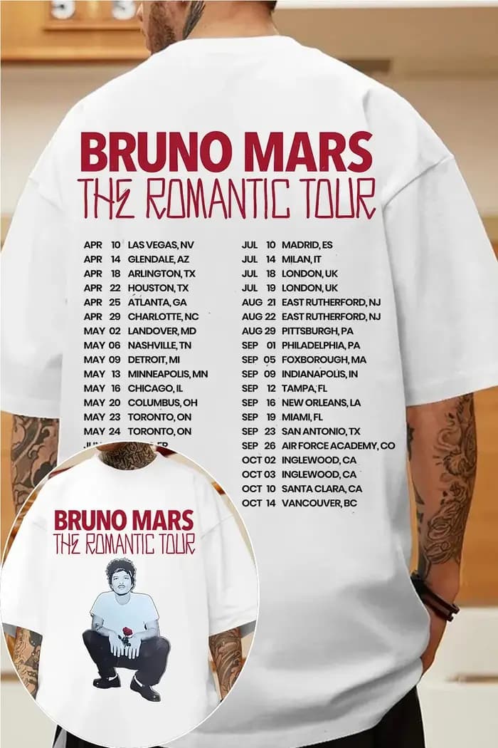 T-shirt graphique Bruno Mars 2026 pour hommes et femmes