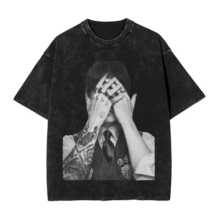T-shirt Jungkooks Hip Hop délavé 100% coton Harajuku, t-shirts vintage pour hommes et femmes, street