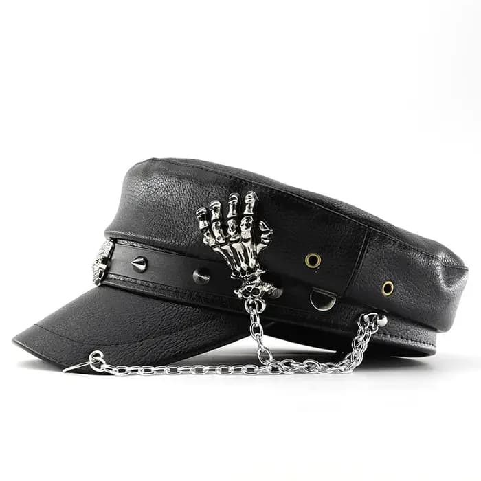 Casquette rétro britannique en PU à rivets