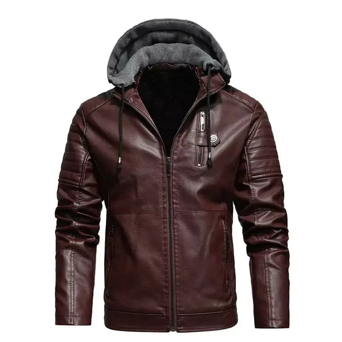 Veste en cuir à capuche en cuir PU pour hommes