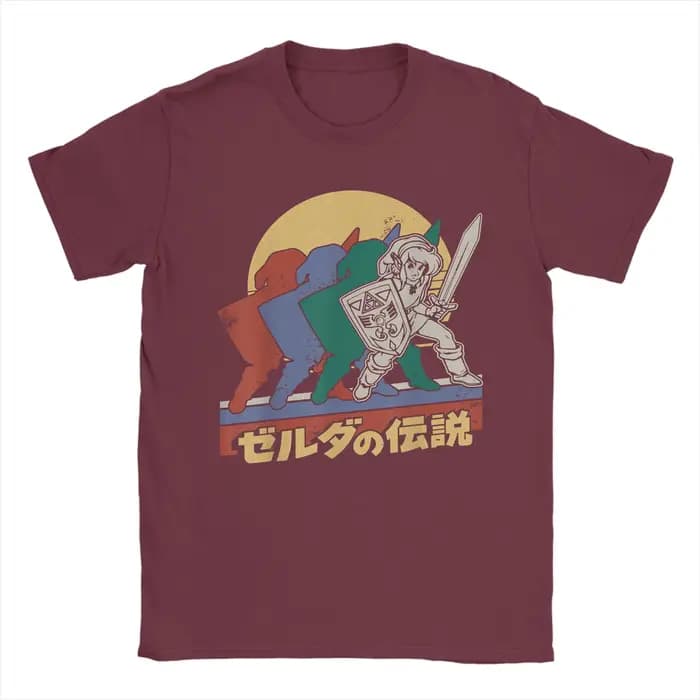 T-shirts vintage The Legends of Zeldas Retro Link Kanji Portrait pour hommes, t-shirt 100% coton, t-