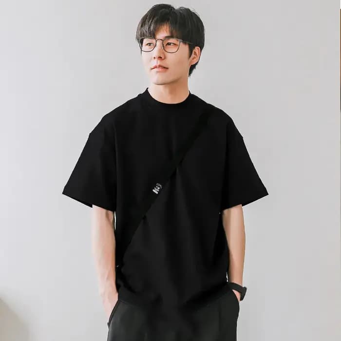 T-shirts à col petit hommes 350gsm coton couleur unie homme T-shirt à manches courtes printemps été chemise à fond ample