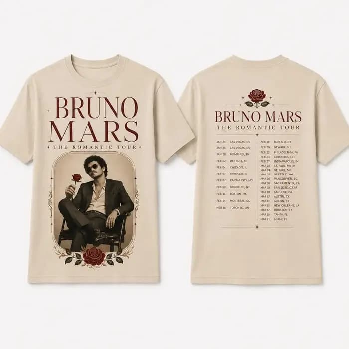 Bruno Mars The Romantic Tour T-shirt pour hommes et femmes, vêtements d'été en coton Y2K, surdimensi