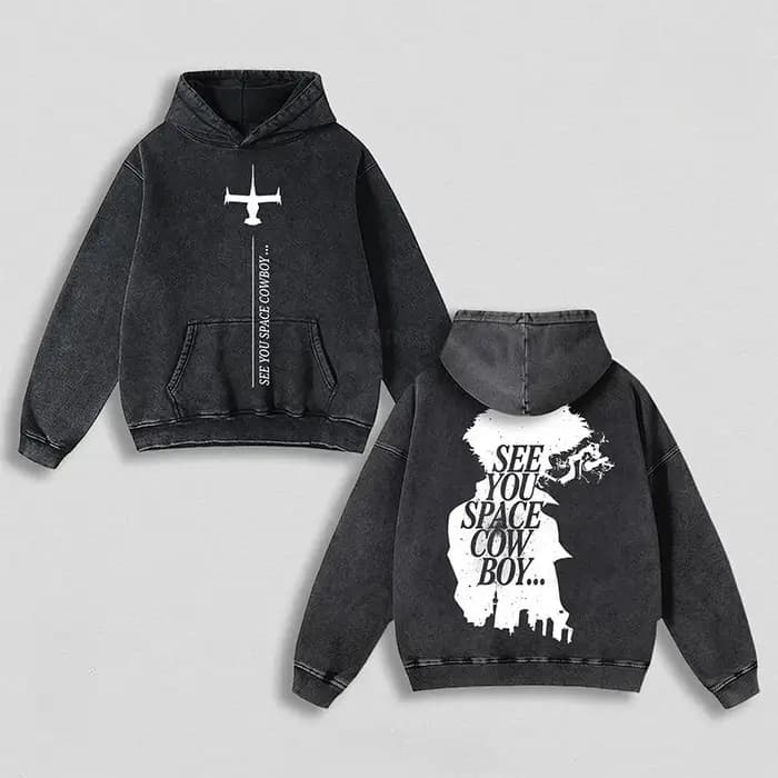 Anime Cowboy Bebop imprimer graphique sweats à capuche Vintage lavé surdimensionné sweat à capuche m