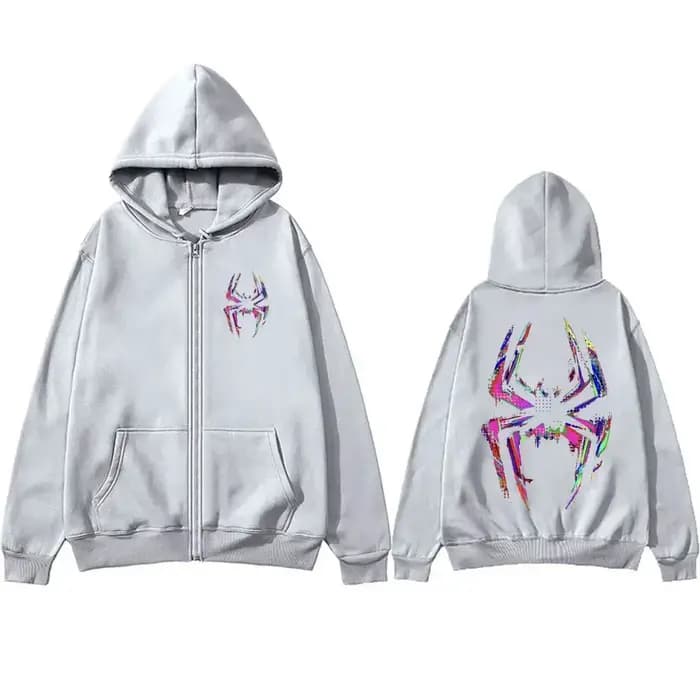 Sweat à capuche zippé imprimé araignée pour hommes