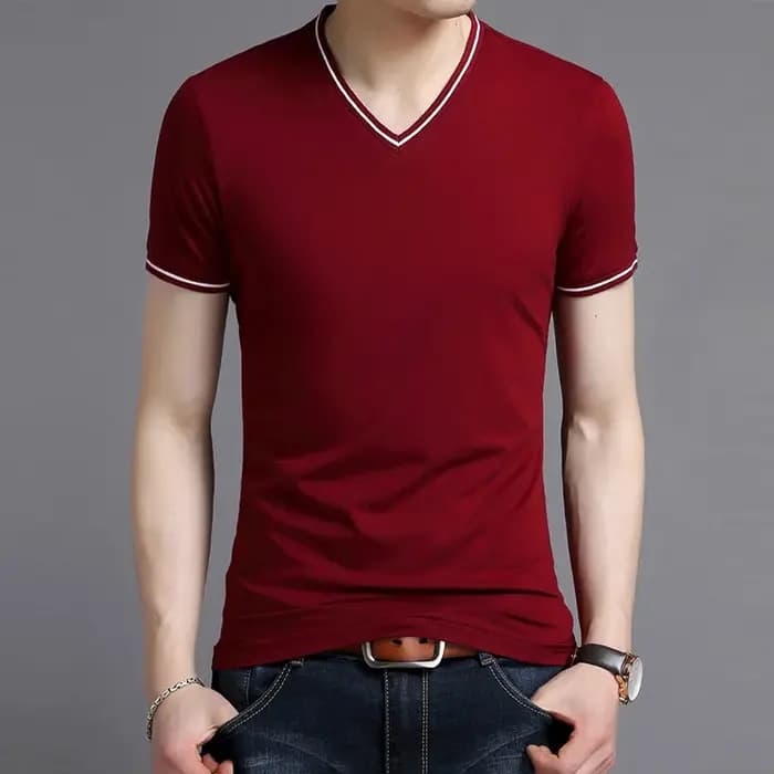 T-Shirt à Manches Courtes et Col en V pour Homme
