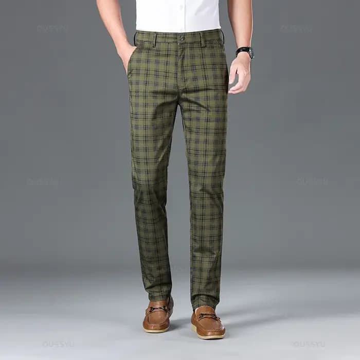 OUSSYU marque vêtements haute qualité pantalons à carreaux hommes classique affaires coton décontrac