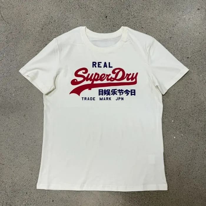 Superdry Real Vintage Logo T-shirt blanc cassé en coton à col rond et manches courtes pour homme