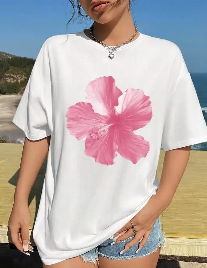 Cerise imprimé femmes mode T-Shirt haut col en o t-shirts graphique fleuri à manches courtes vêtements femme décontracté Streetwear