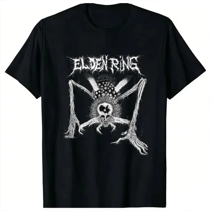 T-shirt homme noir en coton, style Hip Hop, vintage et décontracté, avec motif Metal Elden Game Ring