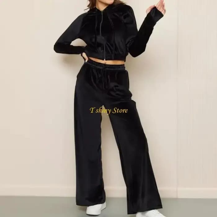 N58F – sweat à capuche pantalon jogging en velours pour femmes