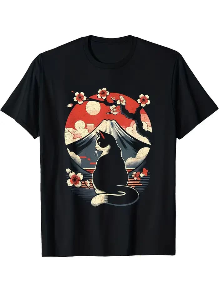 T-shirts Anime Samurai Cat - Impression d'art Ninjutsu japonais