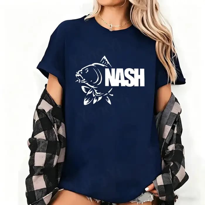 T-shirt unisexe décontracté à col rond en coton imprimé silhouette carpe